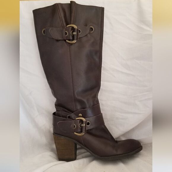 Tamaris womens vintage tall brown leather buckle  boot size 38. 7.5 - Picture 1 of 12